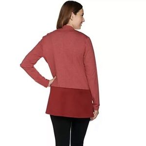 LOGO LOUNGE French Terry Cardigan Faux Suede Hem Red Plus size 3X Lori Goldstein